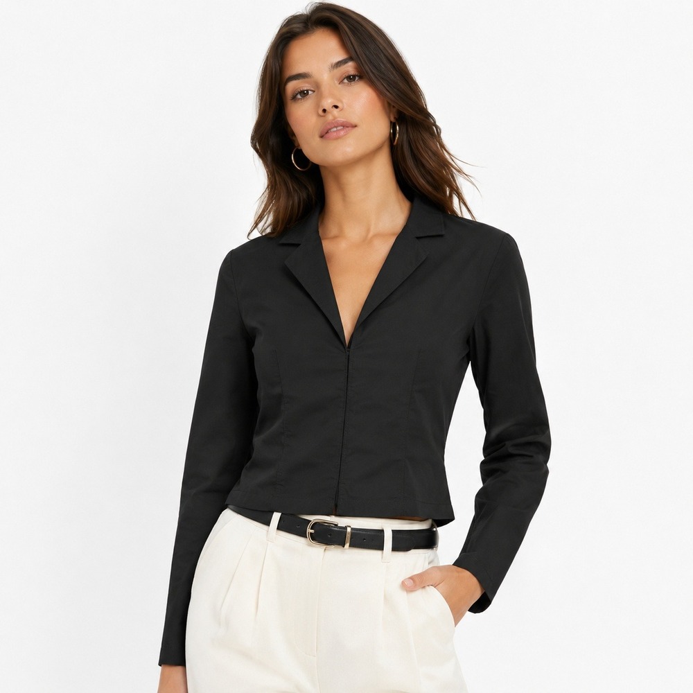 Madewell Poplin Hook Front Shrunken Black Cotton Stretch Shirt Size 2